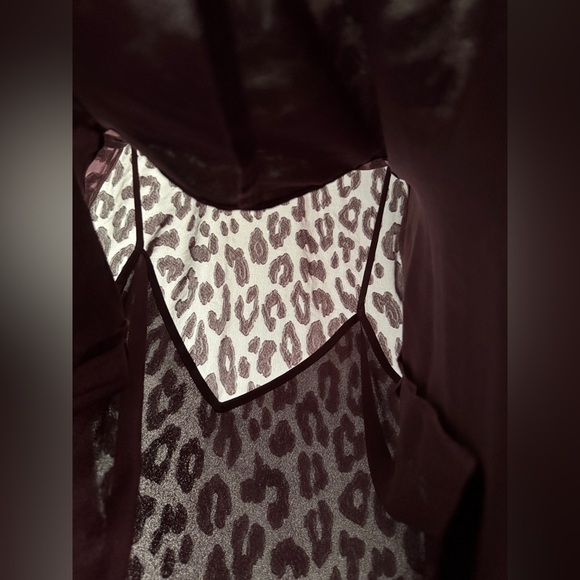 Express Purple Leopard Print Long Sleeve Sheer Blouse Built In Tank Top - Picture 4 of 5